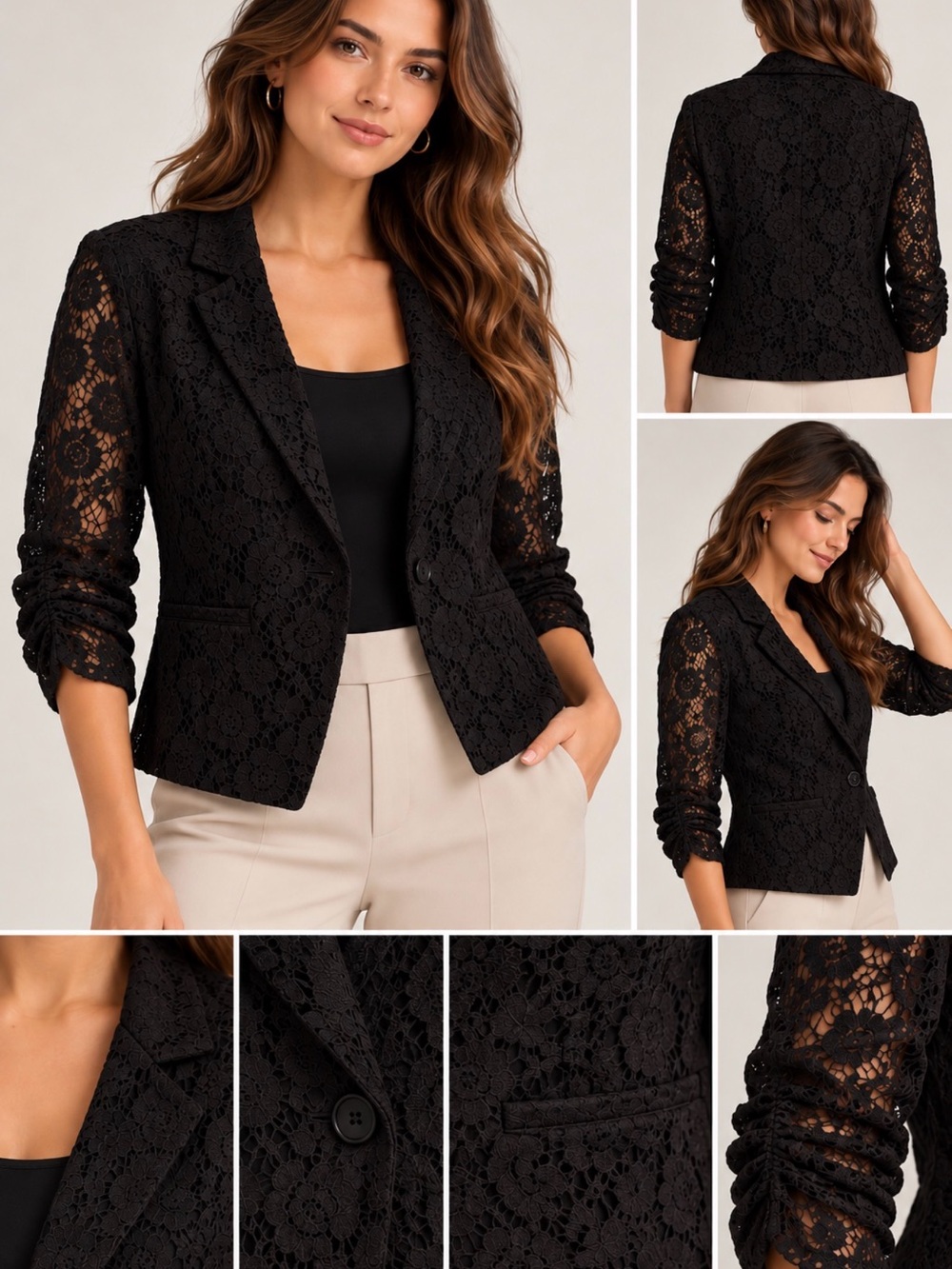 Stooshy Women's Black Lace Blazer